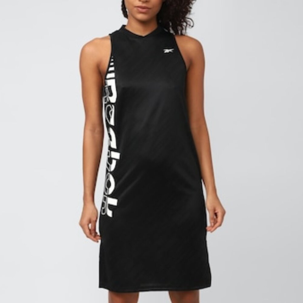 New Reebok Black Sleeveless Dress Medium Spell Out Athleisure